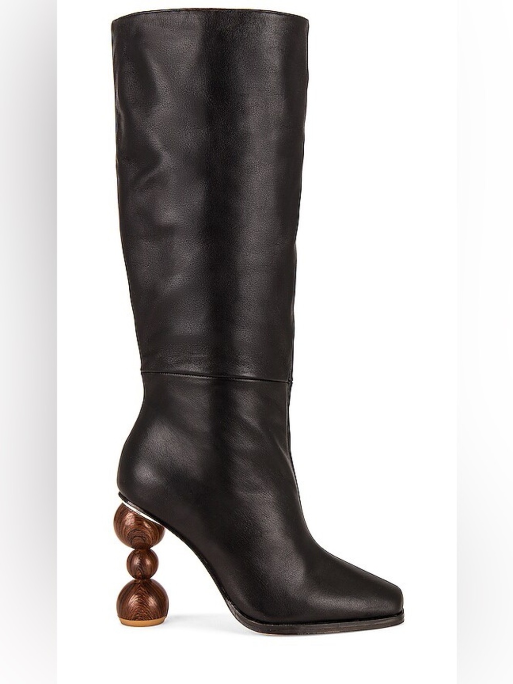 NEW cult gaia Black Leather Over-the-Knee Boot with Sculptural Wood-Tone Heel
